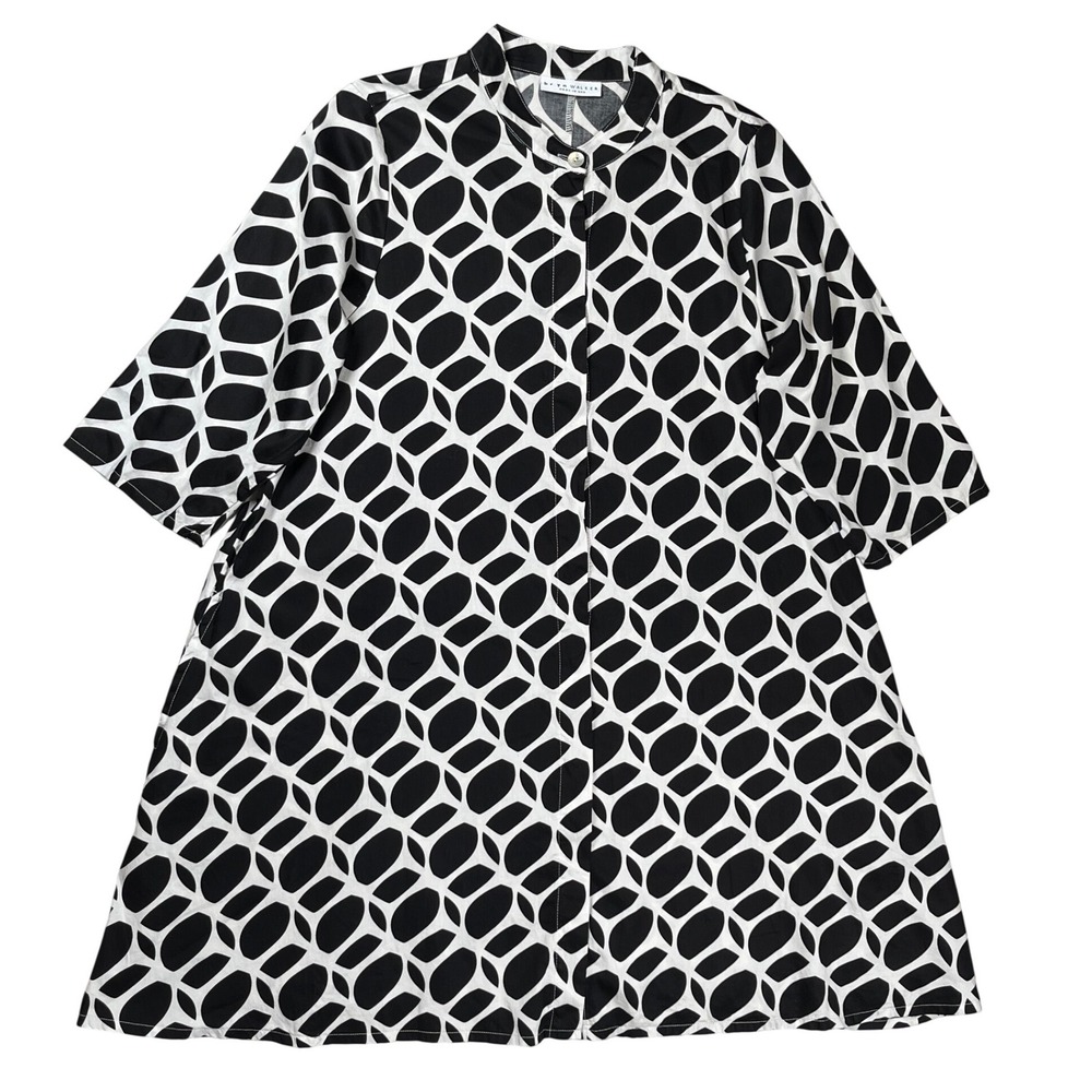 Bryn Walker Winona Tunic Top Women XS Geometric Cotton Mandarin Collar Lagenlook